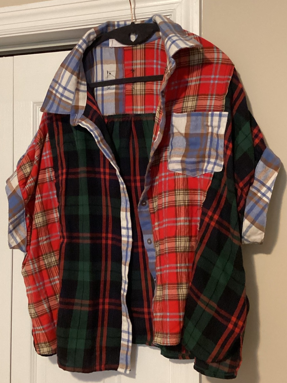 Women’s Plaid Button-Up Shirt - Red, Green & Blue